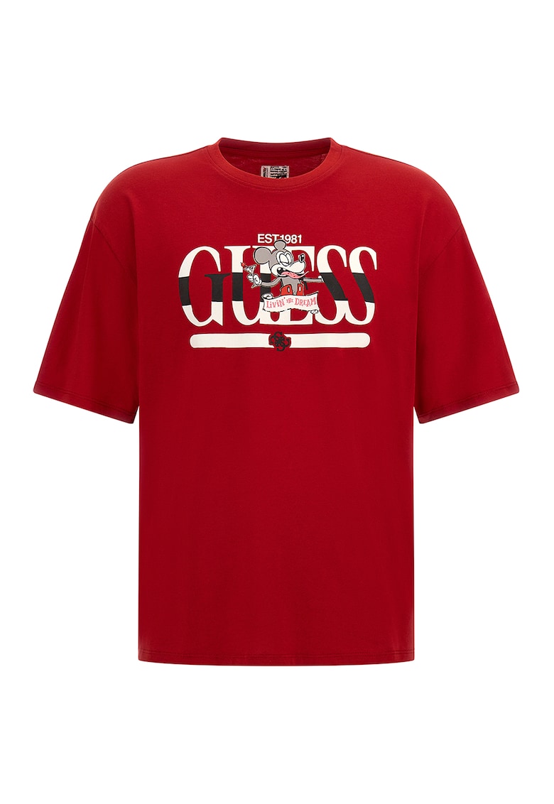 Tricou cu imprimeu logo contrastant - Rosu