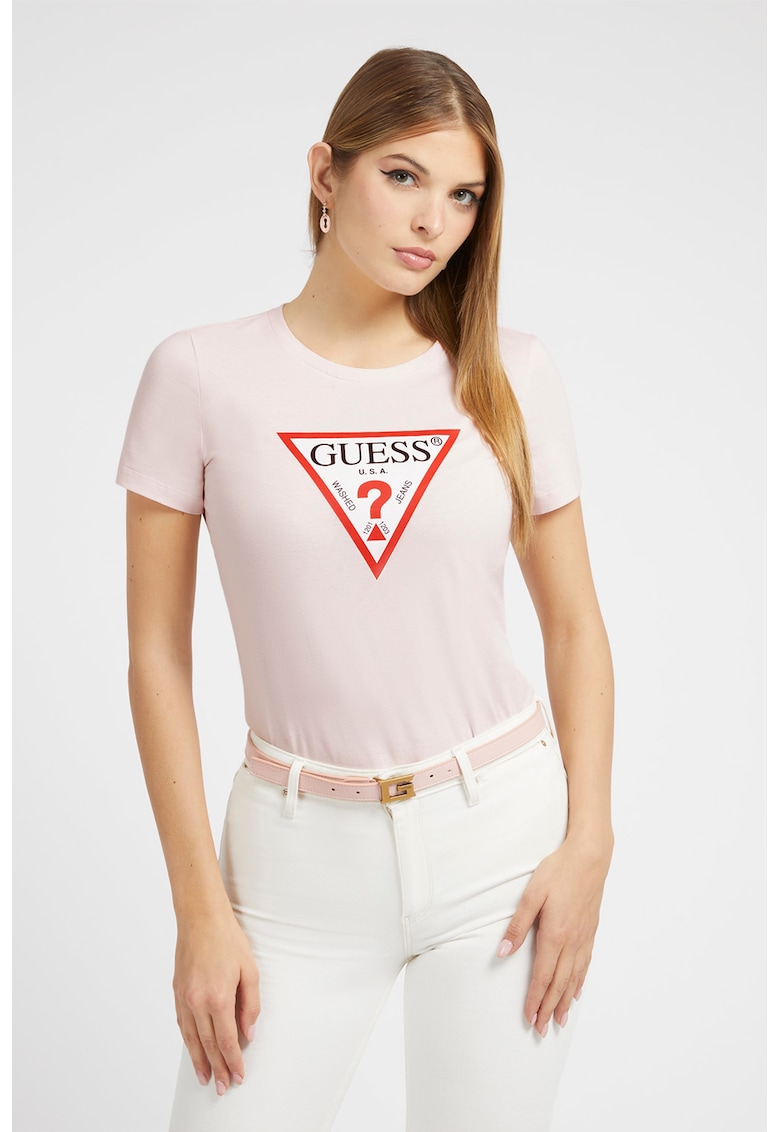 Tricou din bumbac cu imprimeu logo - Roz pastel