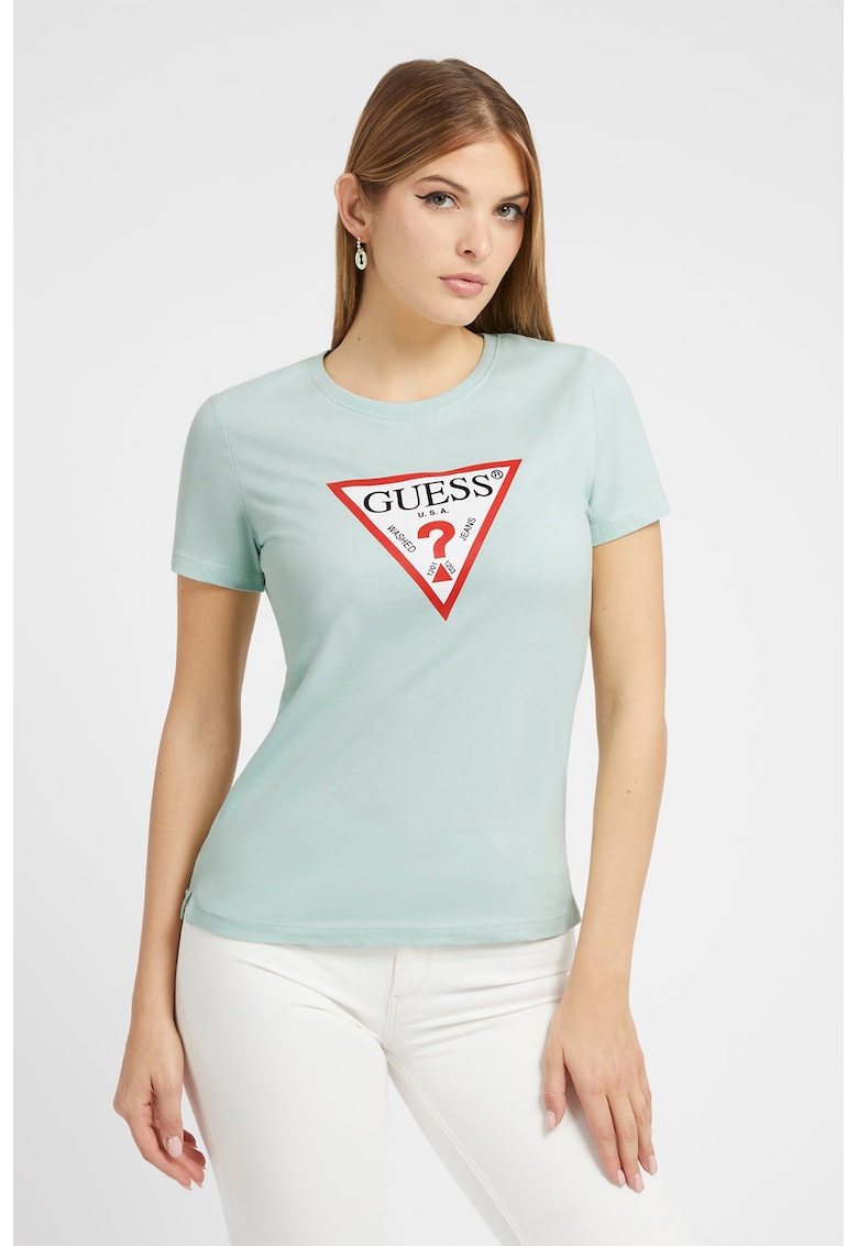 Tricou din bumbac cu imprimeu logo - Verde menta