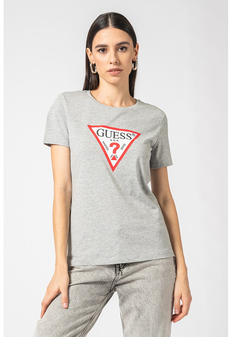 Tricou din bumbac cu imprimeu logo - Gri melange