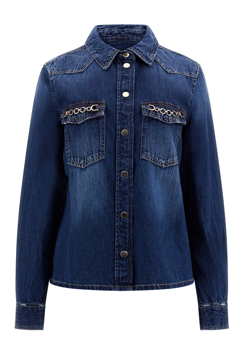 Camasa din denim cu buzunare pe piept