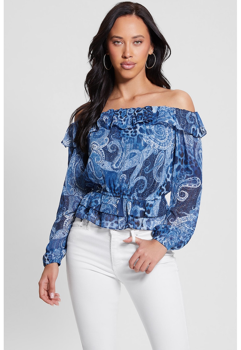 JEANS - Bluza cu decupaj pe umar si imprimeu paisley