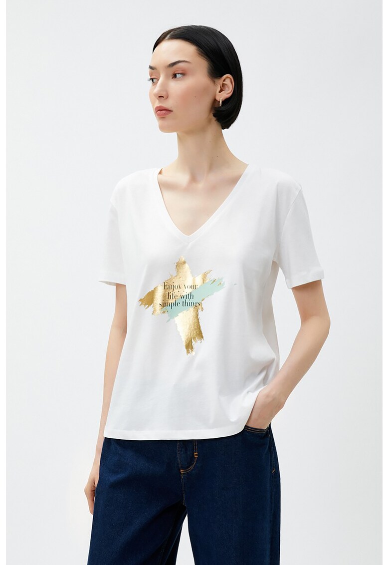 Tricou din bumbac cu decolteu in V