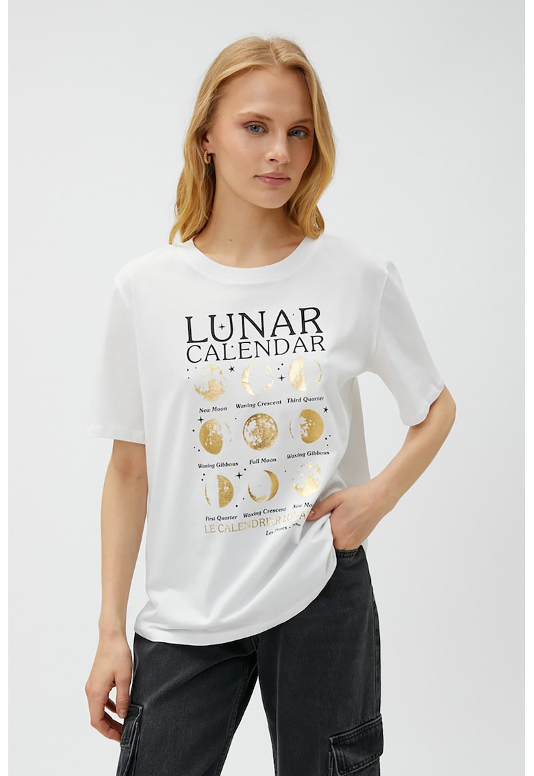 Tricou din bumbac cu imprimeu text si grafic