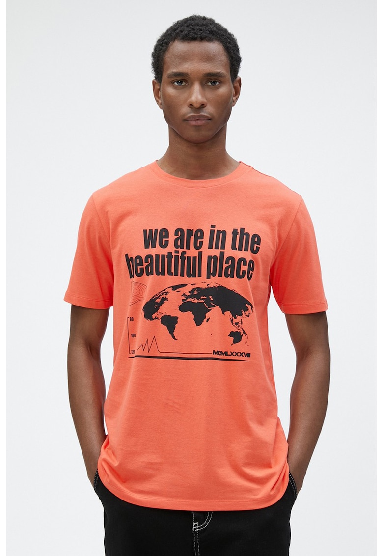 Tricou de bumbac cu imprimeu contrastant