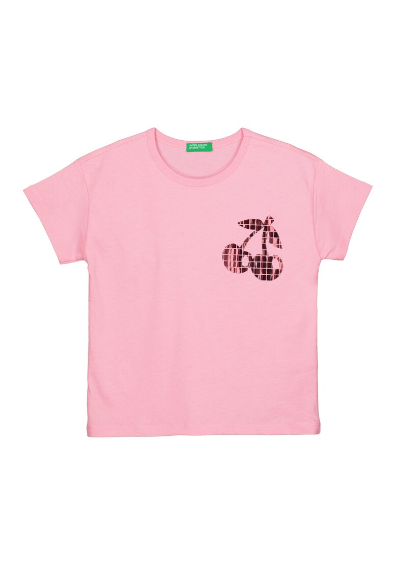 Tricou din bumbac cu decolteu la baza gatului - Roz