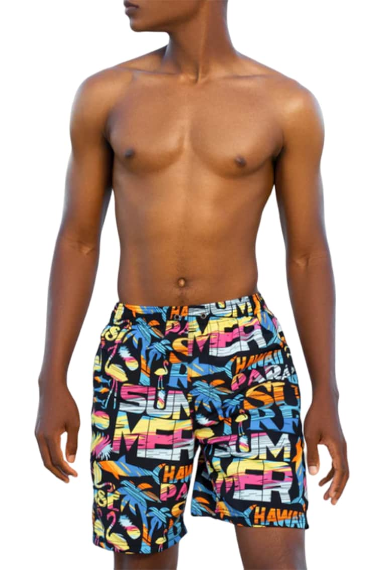 Pantaloni scurti de baie tip sort - barbati - model beach party - imprimeu summer surf - buzunar cu scai - uscare rapida - EFAYN