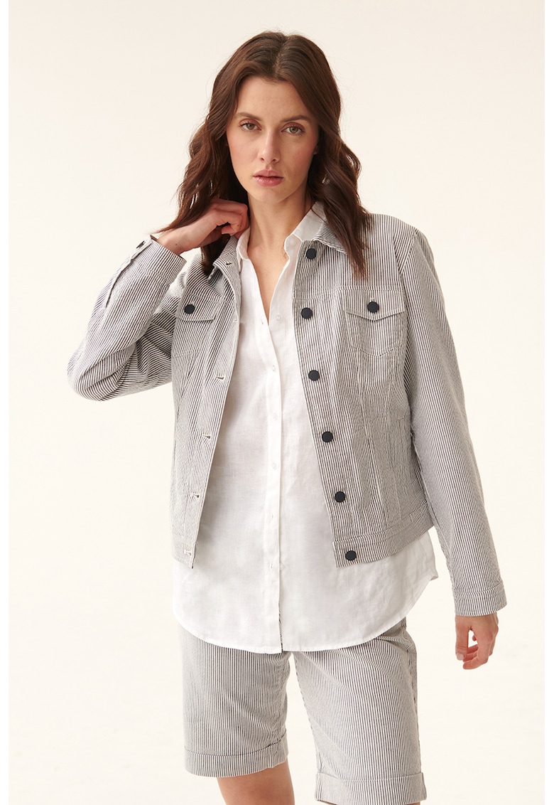 Jacheta-camasa din amestec de bumbac cu model in dungi amestec imagine noua