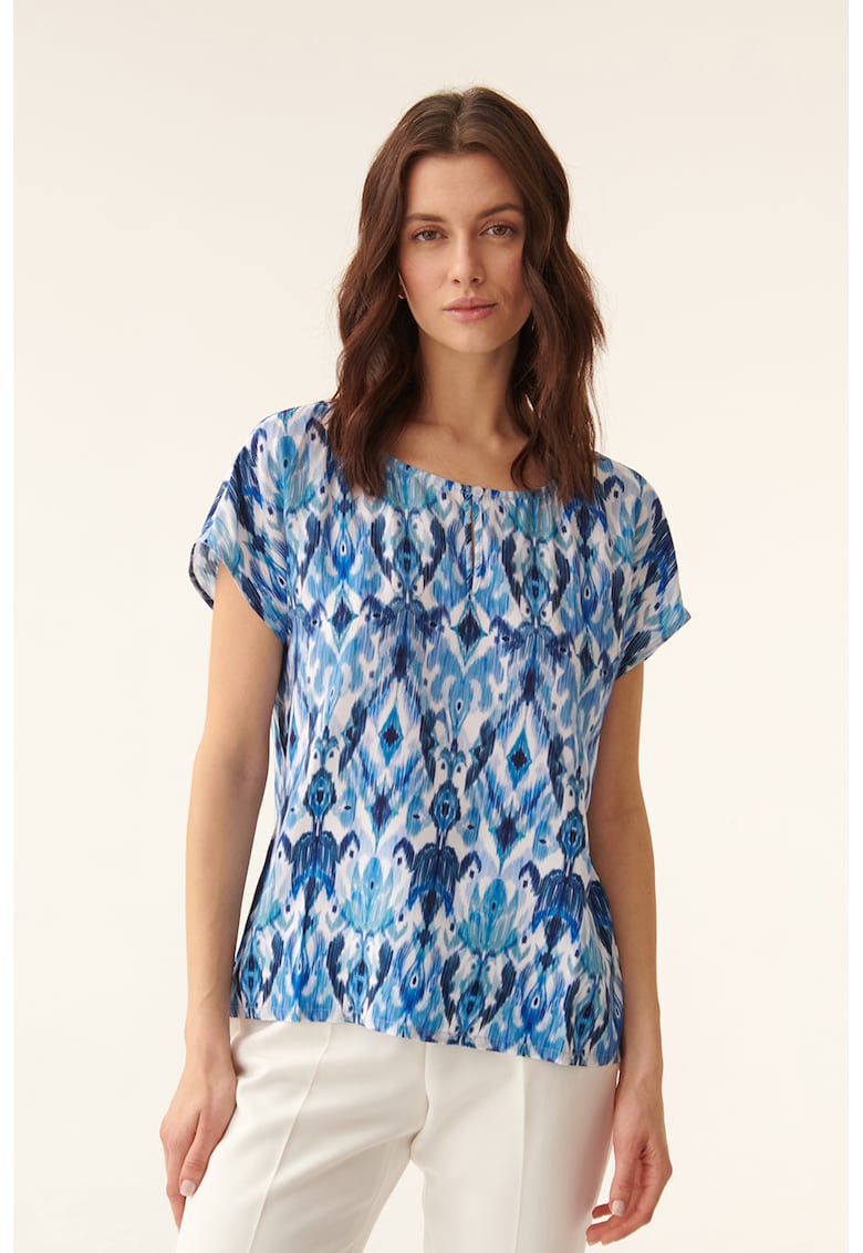 Bluza cu maneci scurte si model - Alb/Albastru