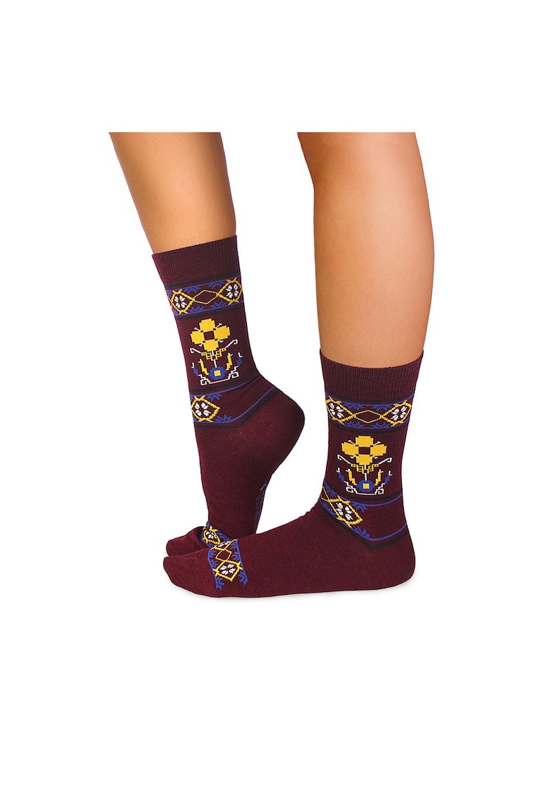 Sosete lana merino Ethno Fine Bordo - Multicolor