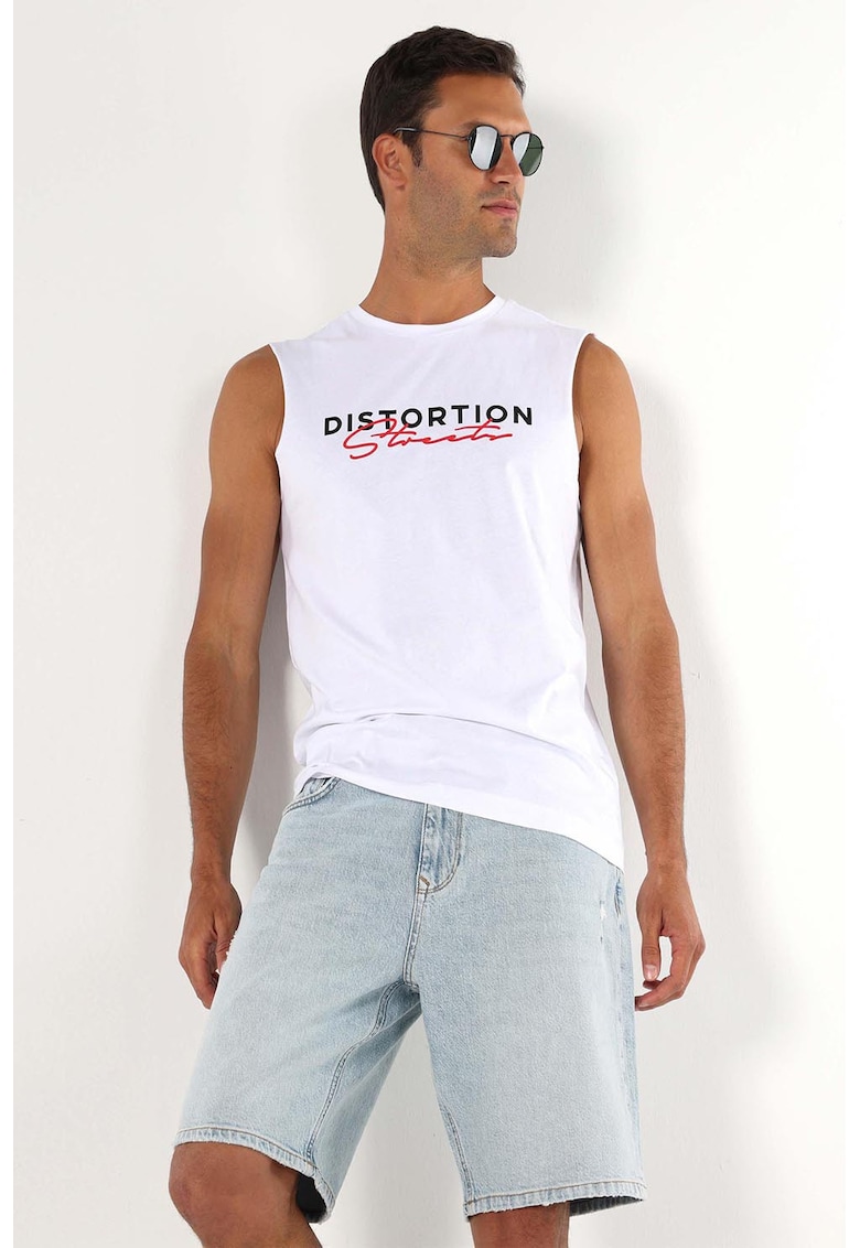 Top crop cu imprimeu grafic