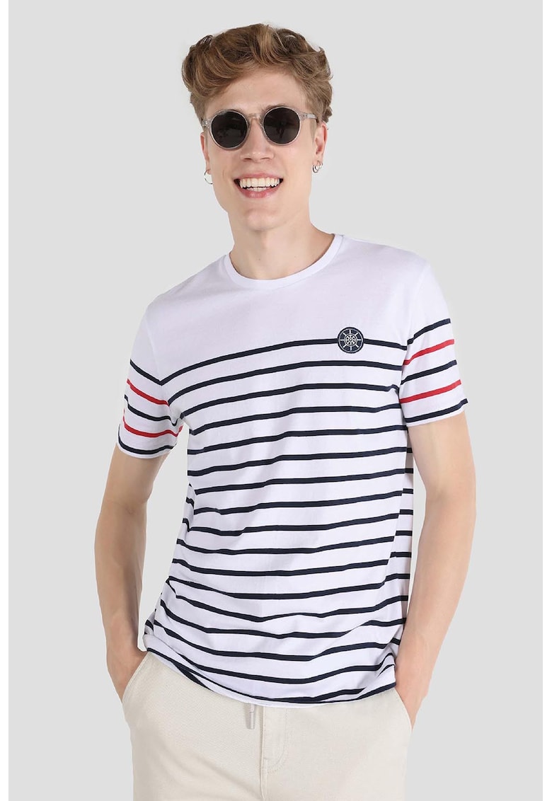 Tricou cu decolteu la baza gatului si dungi Tricou cu decolteu la baza gatului si dungi