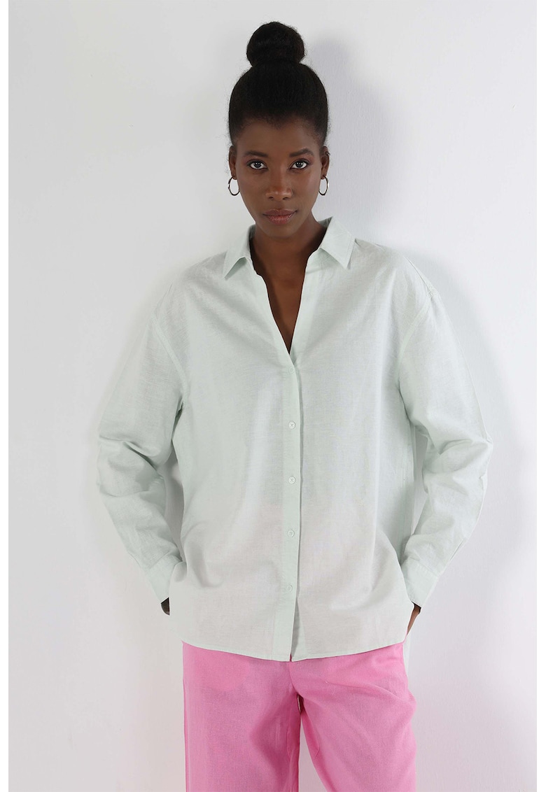Camasa din amestec de in cu maneci lungi - Verde deschis