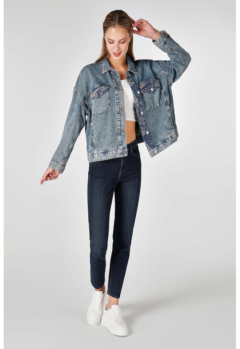 Jacheta din denim cu garnituri cu model Jacheta din denim cu garnituri cu model
