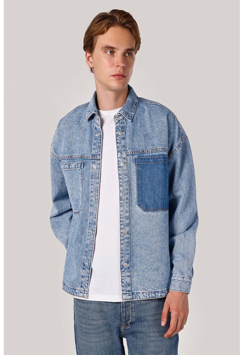 Jacheta din denim cu buzunare pe piept - Albastru deschis