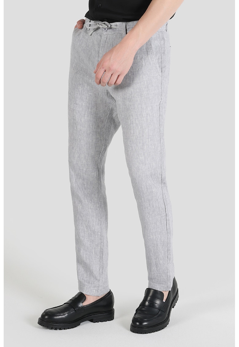 Pantaloni de in cu talie medie si snur