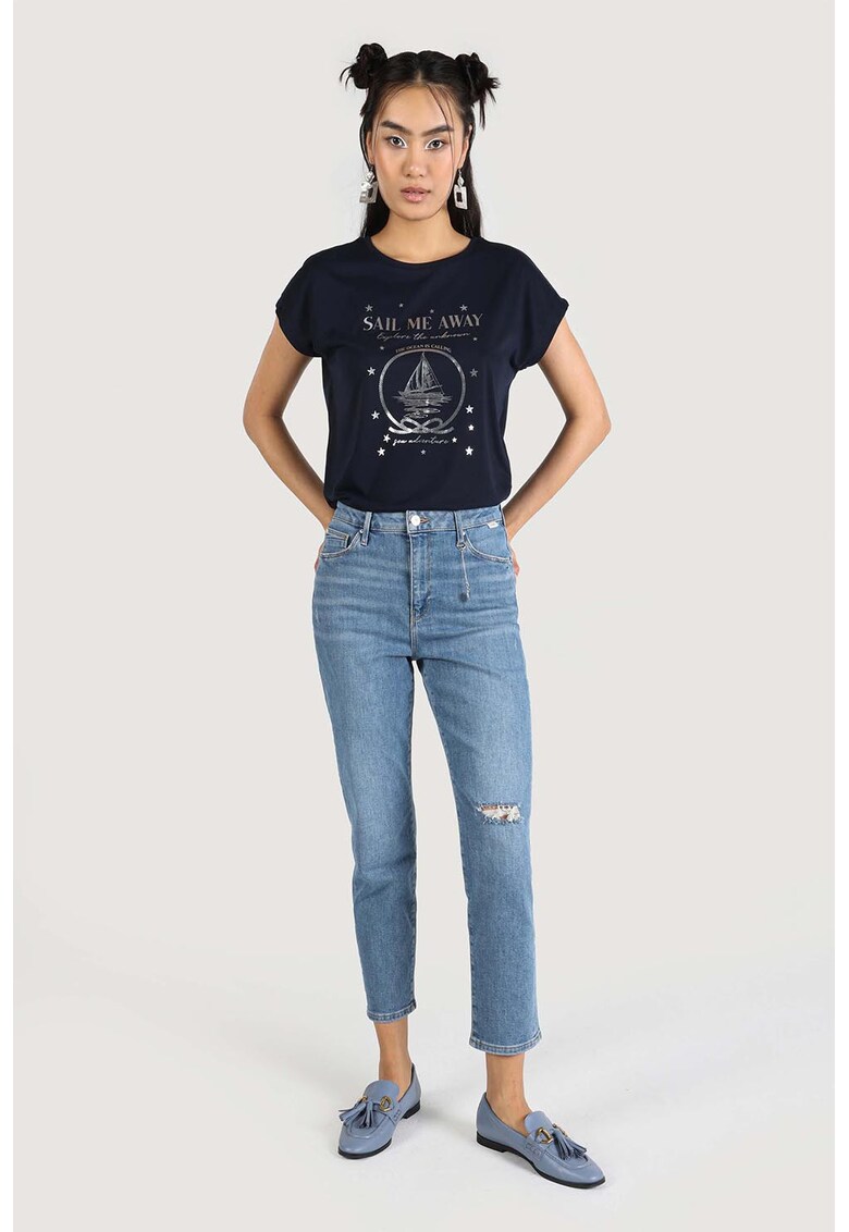 Blugi din denim cu talie medie - Albastru deschis