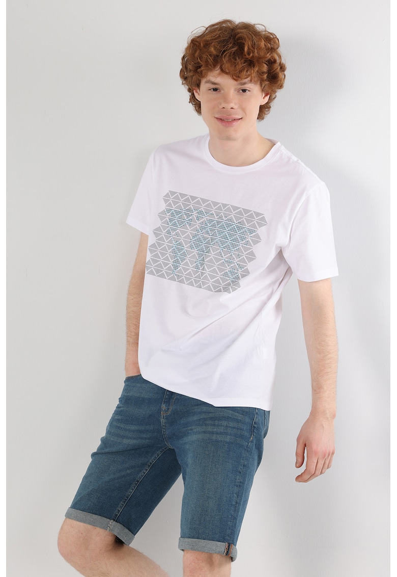 Tricou de bumbac cu imprimeu geometric