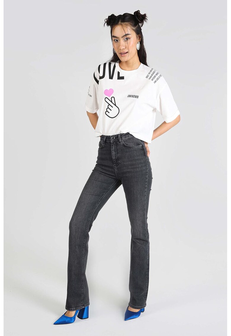 Blugi evazati cu talie inalta - Gri antracit