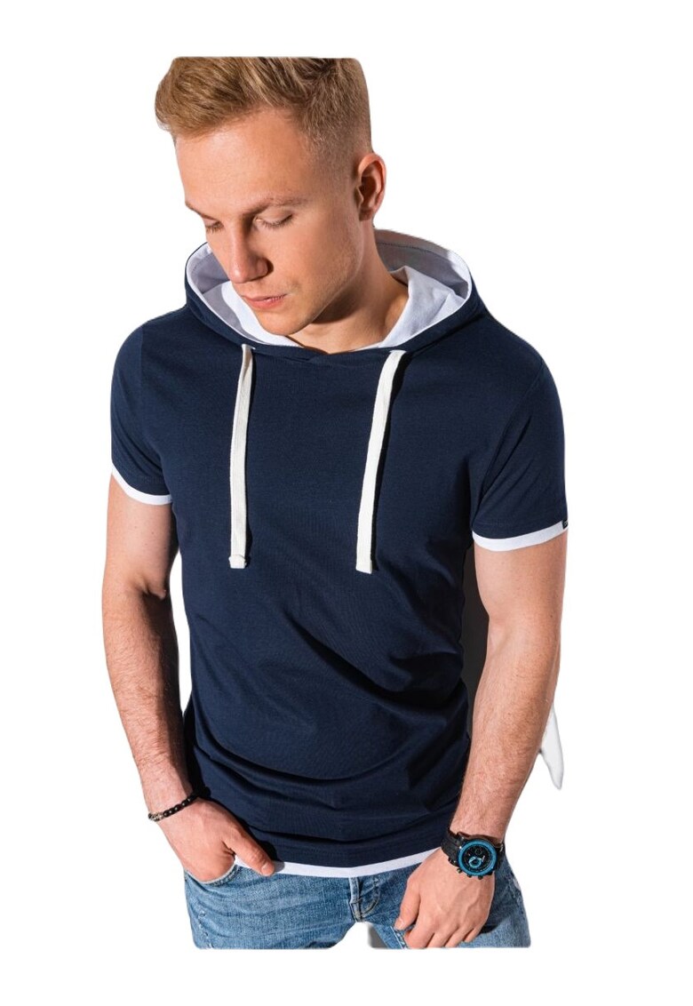 Tricou cu gluga barbati Ingeborg - Bleumarin/Alb