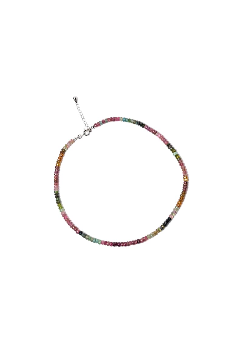 Choker din turmalina multicolora din rondele A++ - inchidere din Argint 925