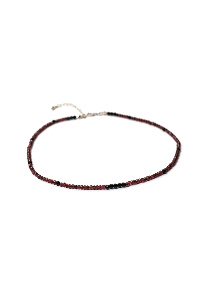 Colier choker din pietre semipretioase de Granat si inchidere din argint 925 - Rosu/Negru