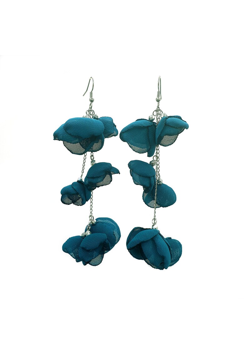 Cercei foarte lungi - Zia Fashion - voal - Verde turcoaz