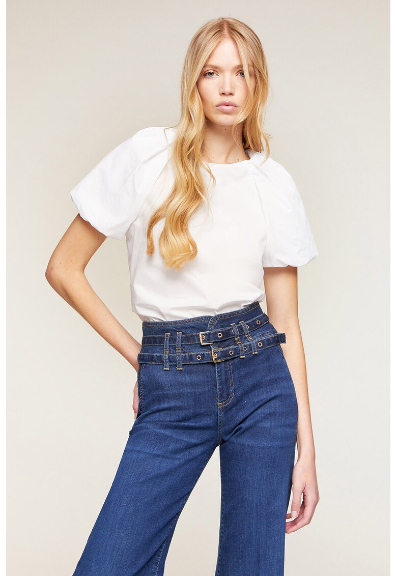 Bluza din amestec de bumbac cu maneci bufante