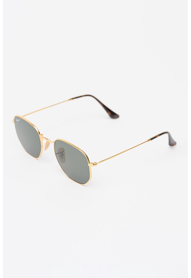 Ochelari de soare hexagonali unisex cu lentile polarizate - Auriu/Maro
