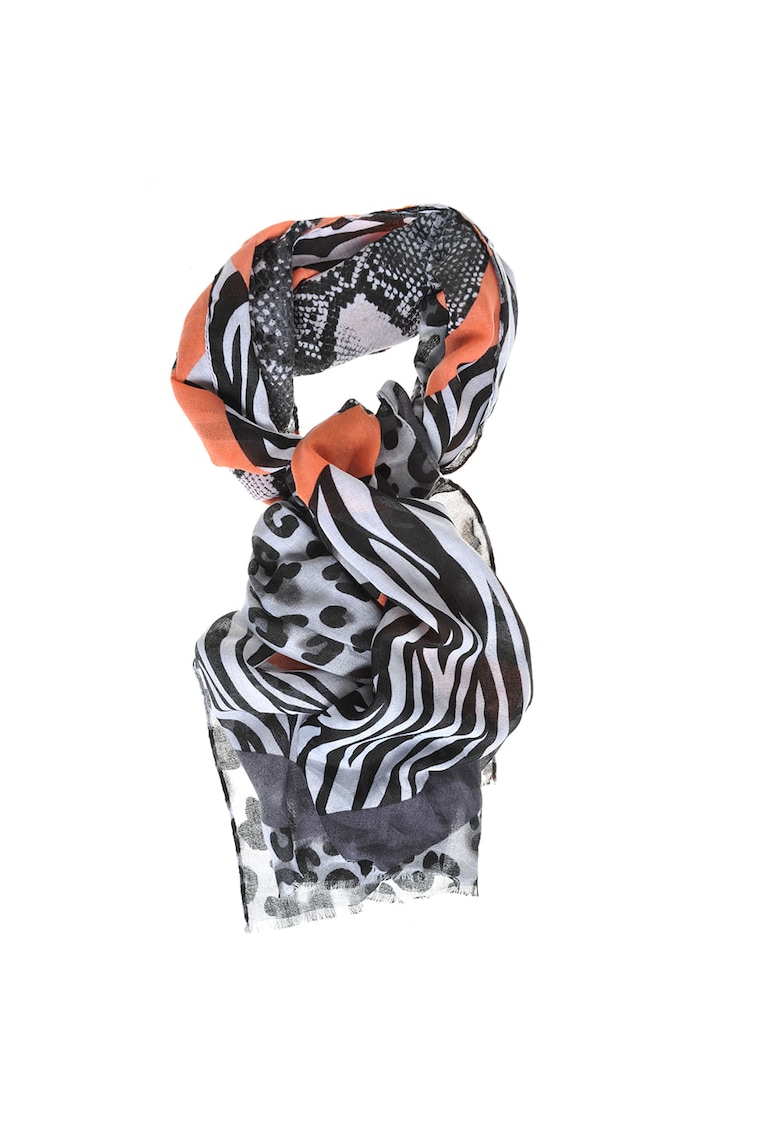 Esarfa cu dungi roz si model animal print