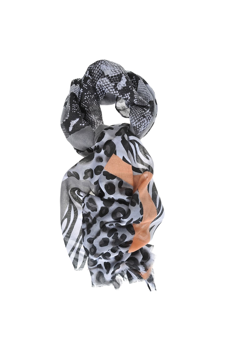 Esarfa gri din vascoza cu model animal print