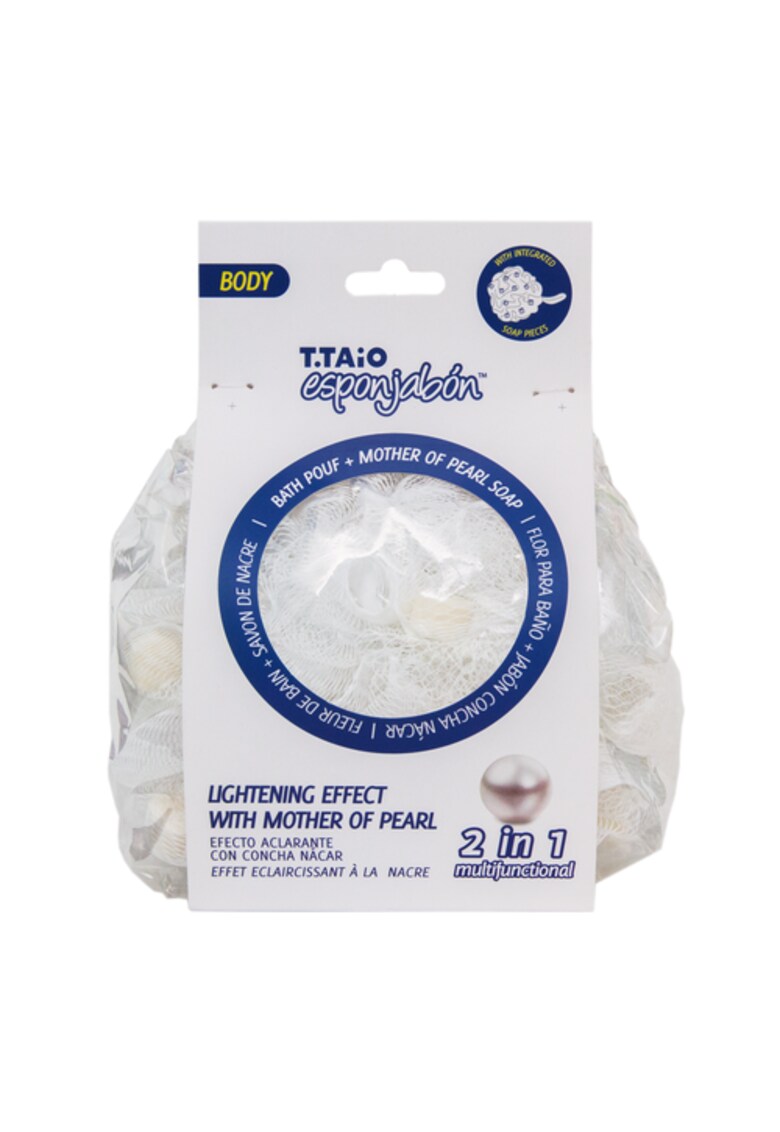 2 in 1 Burete de dus cu plasa exfolianta si sapun incorporat Mother of Pearls - efect iluminator - 1 buc