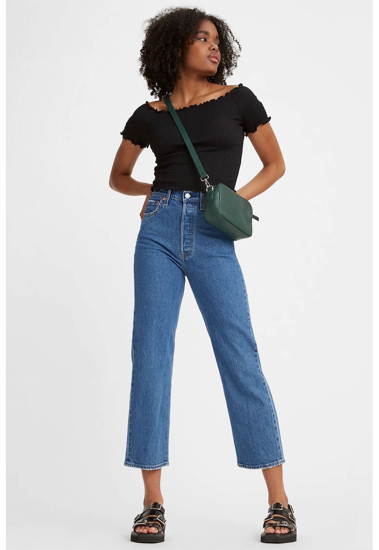 Blugi crop drepti Ribcage - Albastru deschis melange