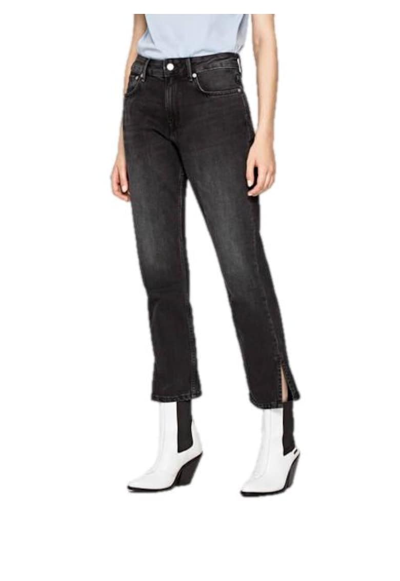 Blugi dama model Mary Split Straight Fit - Bumbac - Negru - W25L28