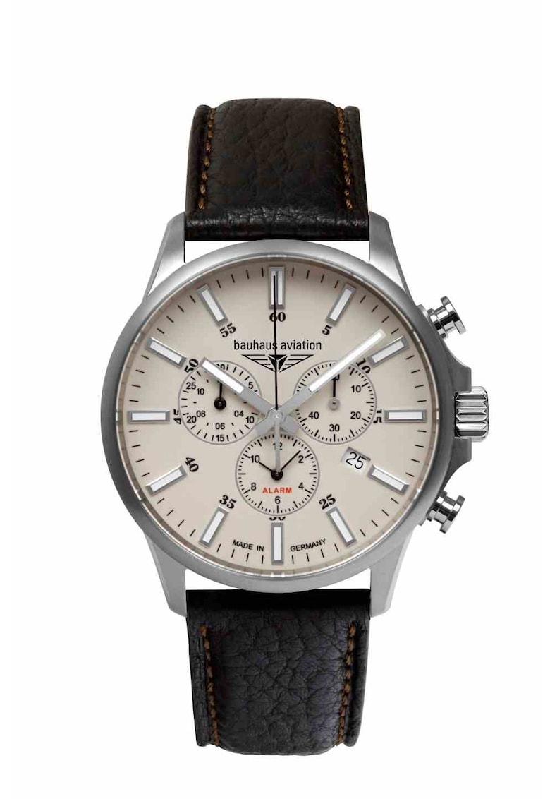 Ceas barbati - Aviation - 28805 - Titan/Piele naturala - Cronograf - Quartz - 42 mm - Argintiu/Negru