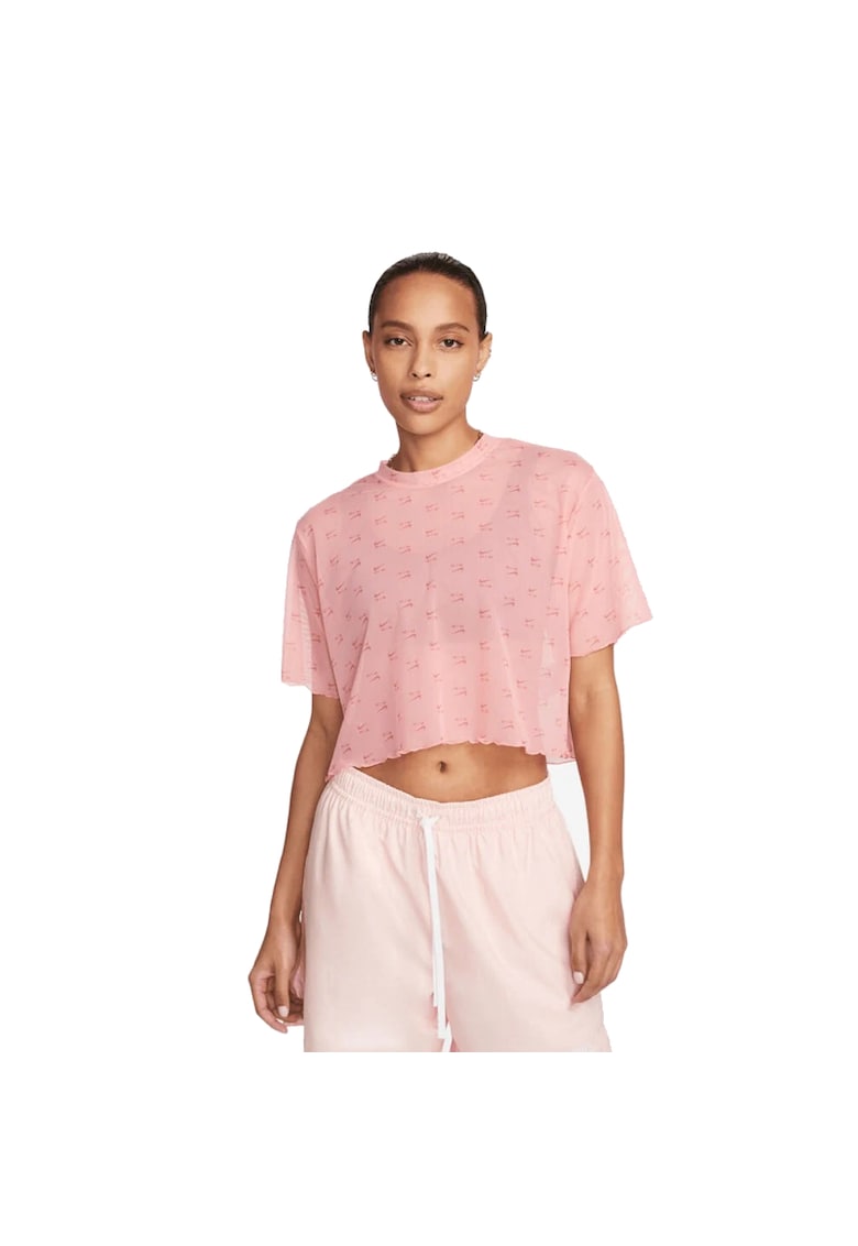 Tricou crop din plasa cu imprimeu logo Air