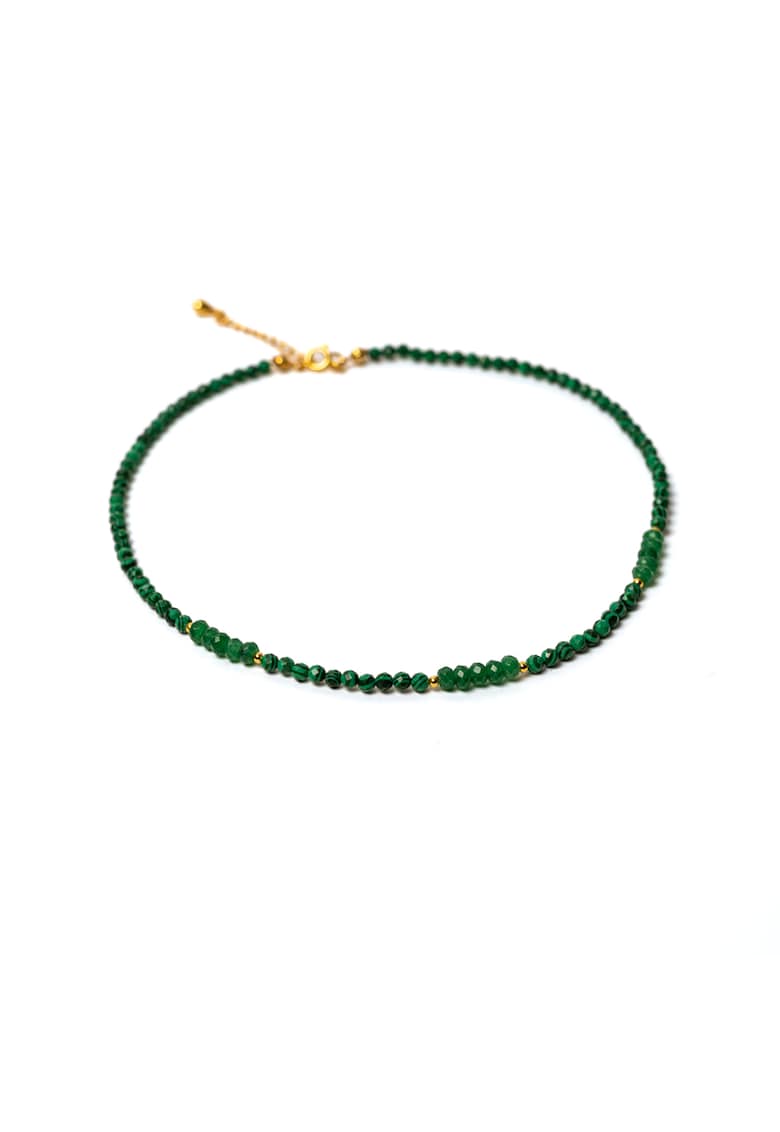 Choker cu pietre sintetice de Malachit si Jad natural cu accesorii si sistem de inchidere din Argint placat cu Aur