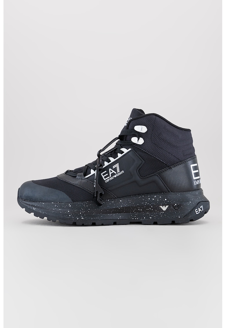 Pantofi sport mid-high cu talpa cu pete decorative - Alb/Negru