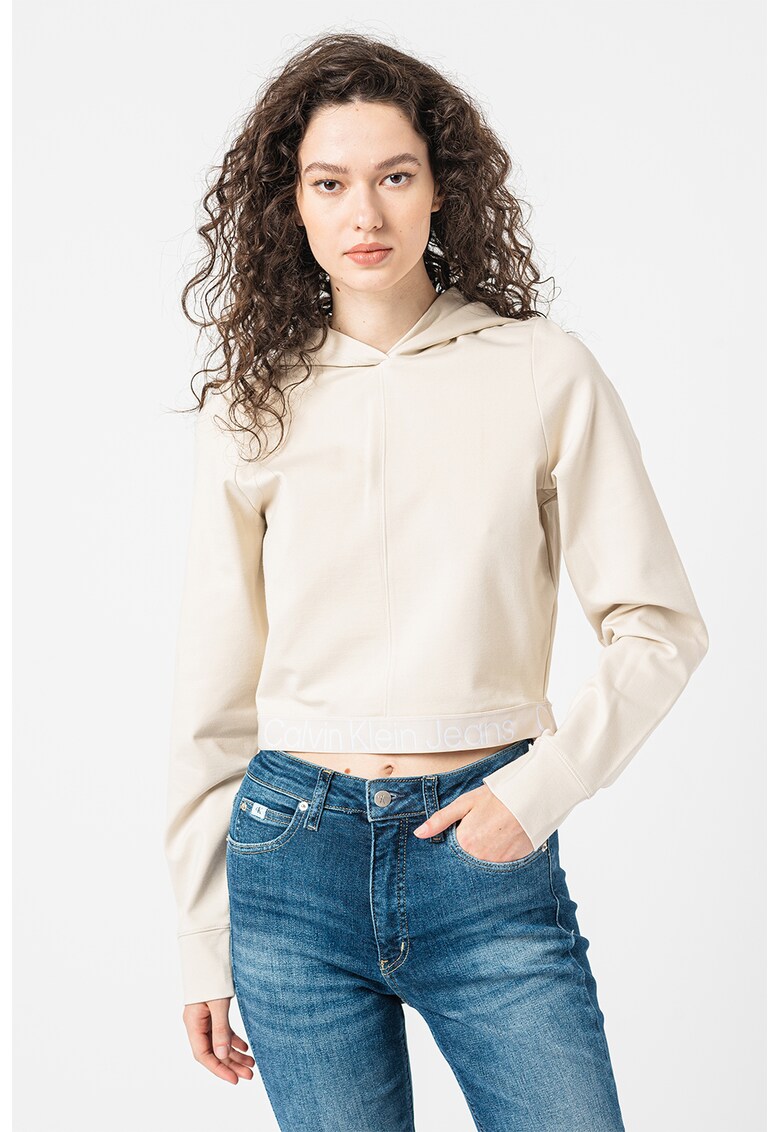 Hanorac crop cu terminatie cu logo Calvin Klein Jeans imagine super redus 2022