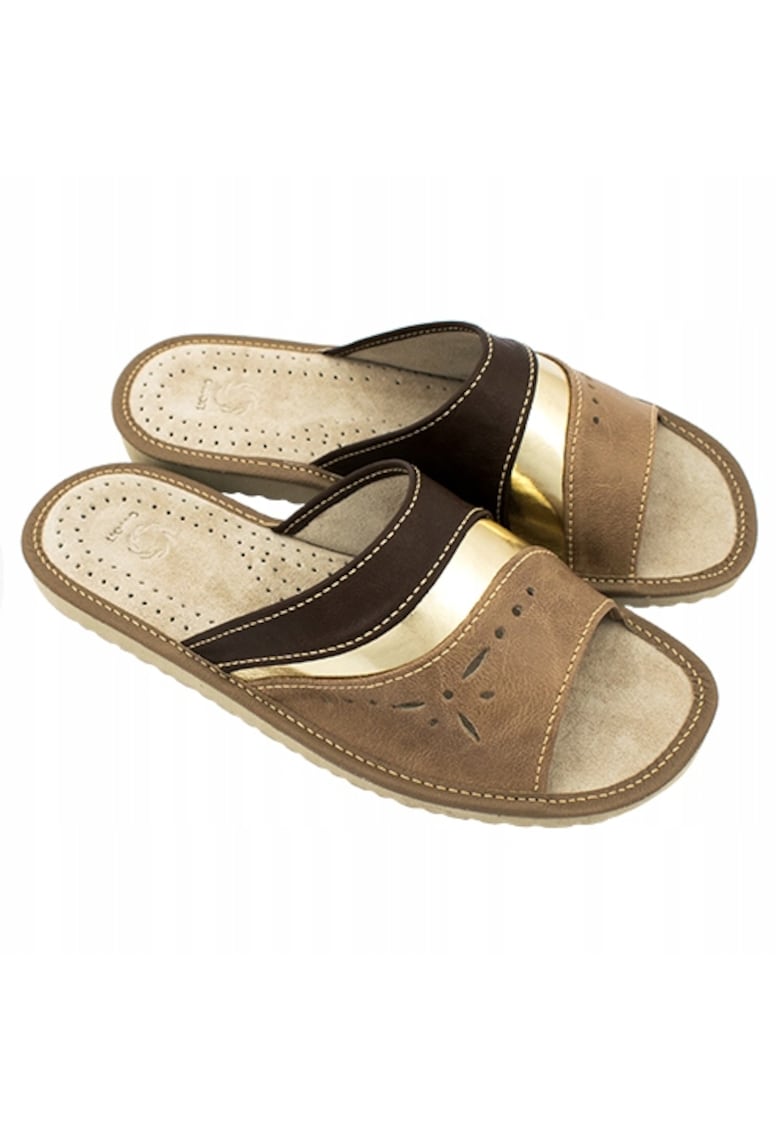 Papuci casa - Piele - Maro