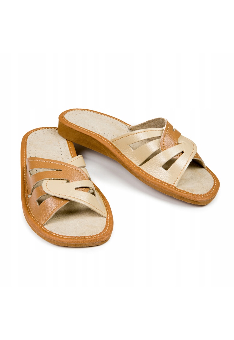 Papuci de dama - Piele - Maro - Anti derapant