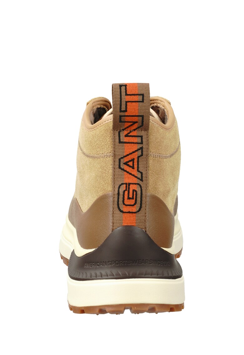 Pantofi sport mid-high de piele intoarsa si garnitura de piele