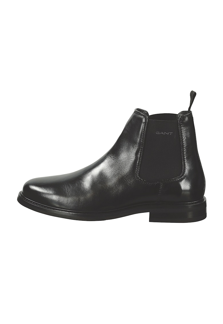 Ghete chelsea de piele cu logo discret - Negru