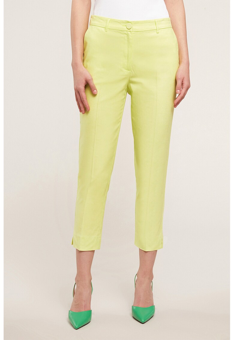 Pantaloni crop din amestec de in