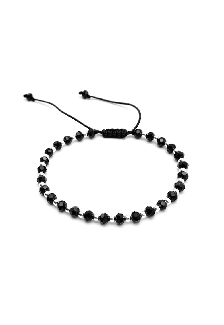 Bratara cu bile din Argint 925 si cristale negre - reglabila - unisex