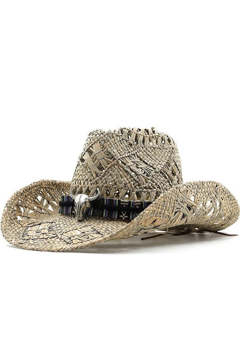 Palarie dama - bej - de vara - din paie - stil cowboy - Angela