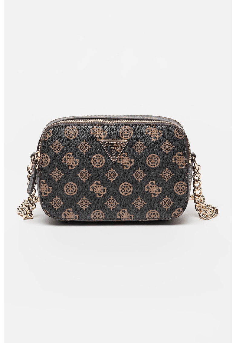 Geanta crossbody cu model monograma Noelle - Maro inchis/Bej