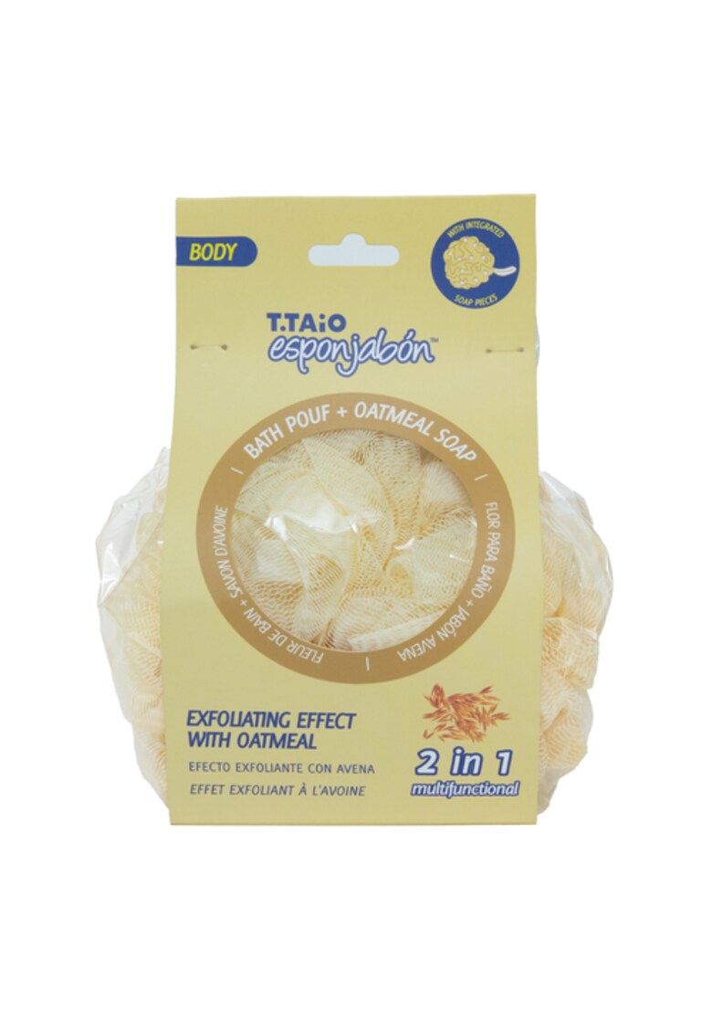 2 in 1 Burete de dus cu plasa exfolianta si sapun incorporat - cu ovaz - efect exfoliant - 1 buc