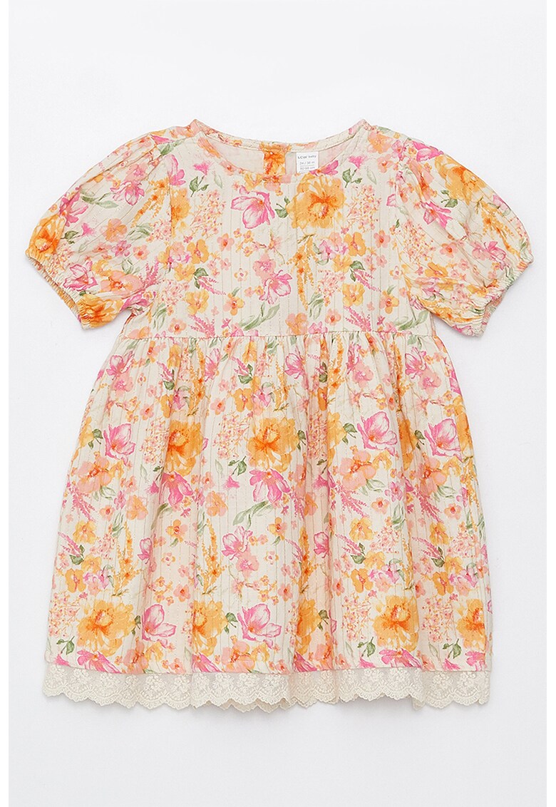 Rochie cu model floral si maneci bufante
