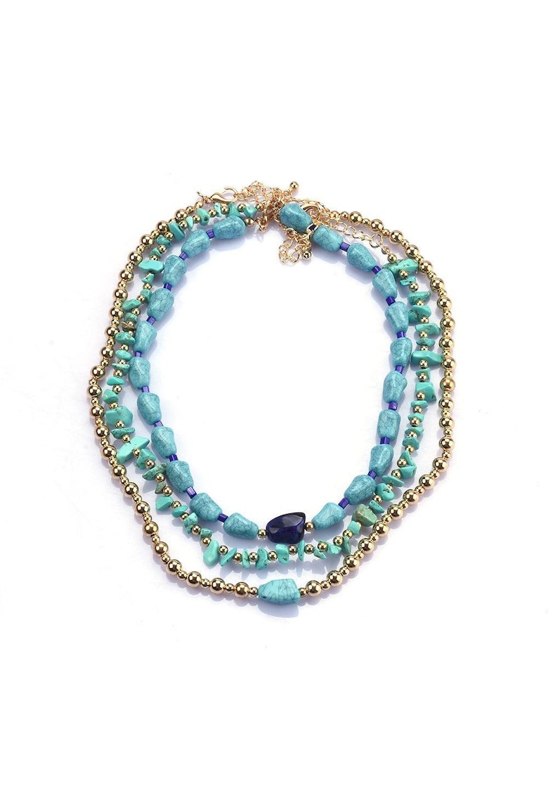 Set 3 coliere turquoise - cu margelute aurii - Amanda C2